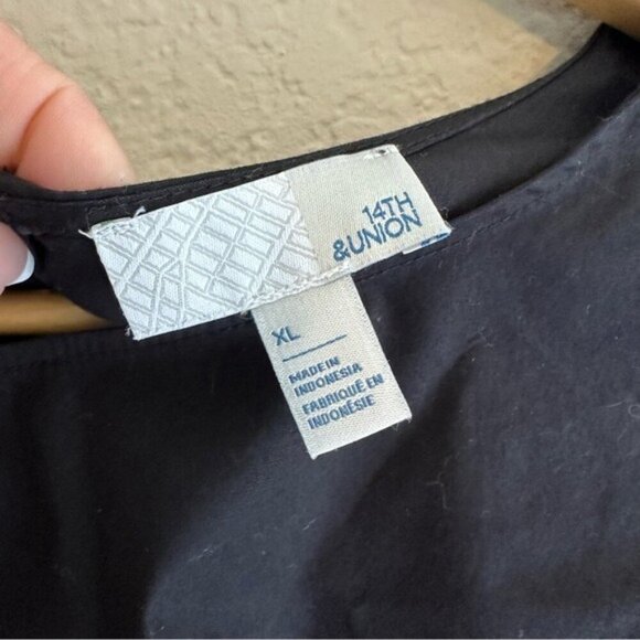 14th & Union Black Slit Sleeve Bow Blouse XL NWT Elegant Office Chic - Picture 6 of 9